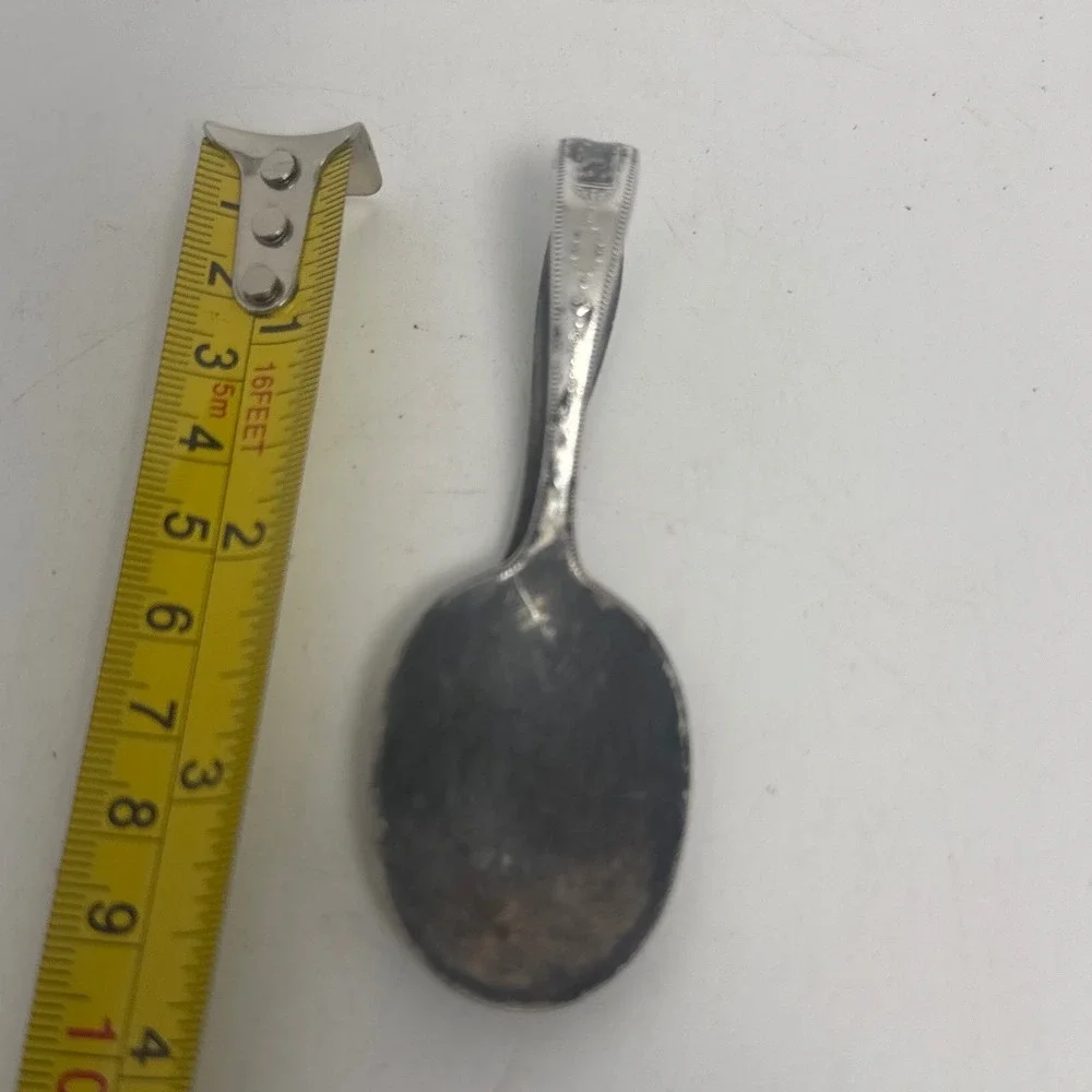 Vintage Antique Silver Plate Loop Handle Baby Spoon Ornate Engraved Fair 3.5in